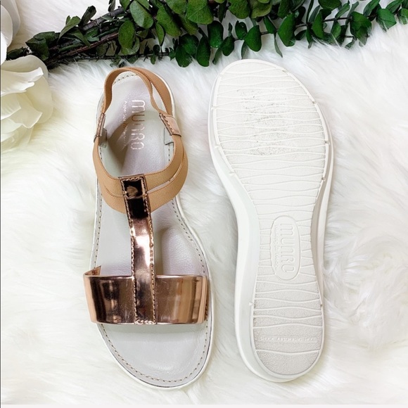 Munro Ideal Rose Gold T-Strap Sandals - Picture 4 of 5